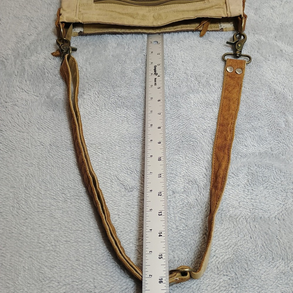 Myra Bag Crossbody Bag Womens Medium Tan Brown Upcycled Canvas Leather Rustic - Picture 9 of 9